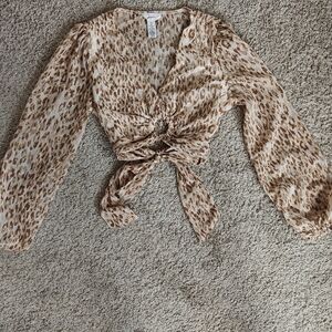 2/ $10. Japna Tan Leopard Print Tie-Front Blouse